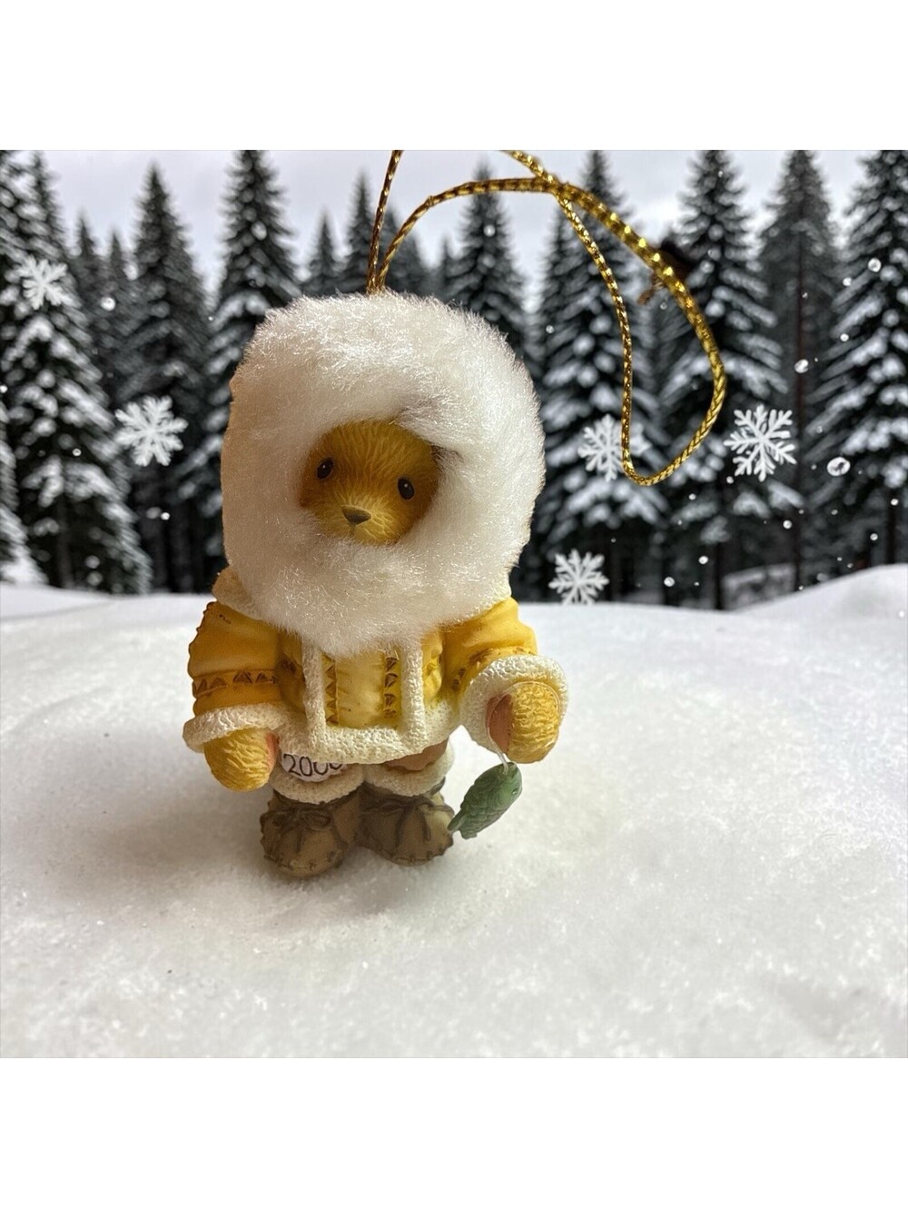 Enesco Cherished Teddies 2000 Eskimo Bear With Fish Hanging Ornament #534161 3"H